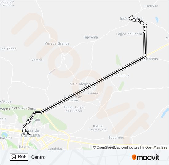 Mapa da linha R68 de ônibus