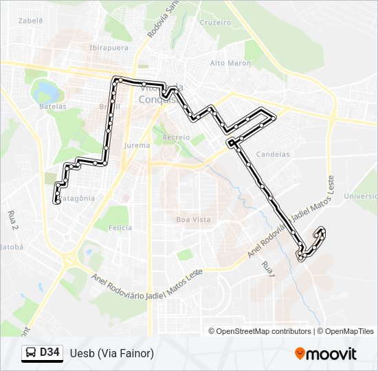 Mapa da linha D34 de ônibus