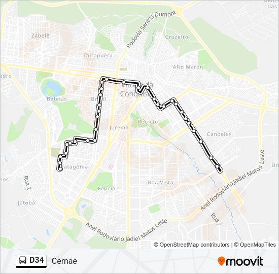 Mapa da linha D34 de ônibus
