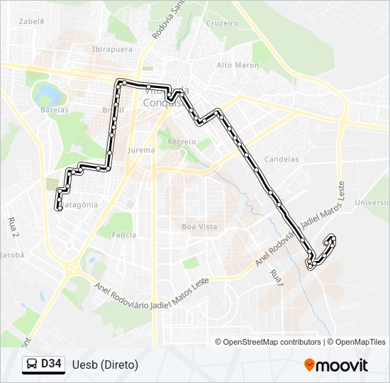 Mapa da linha D34 de ônibus