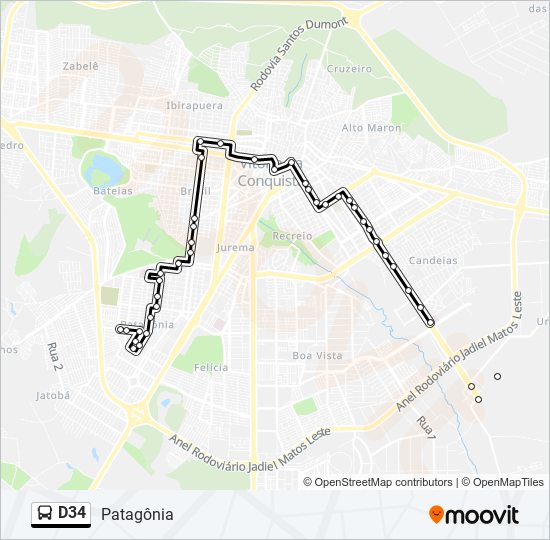 Rota da linha d34: horários, paradas e mapas - Patagônia (Via Fainor)  (Atualizado)