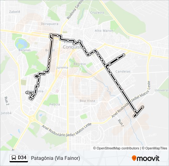 Rota da linha d34: horários, paradas e mapas - Patagônia (Via Fainor)  (Atualizado)