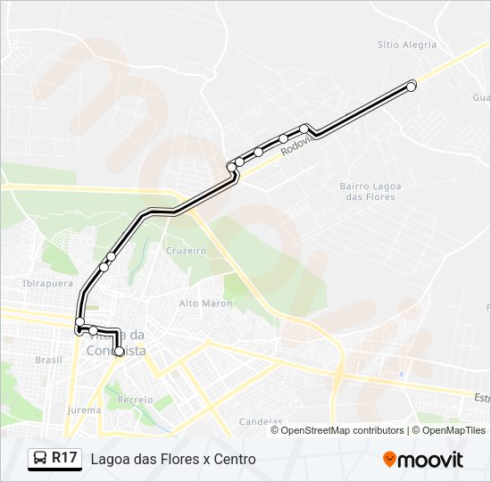 Mapa da linha R17 de ônibus