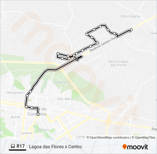 Mapa da linha R17 de ônibus
