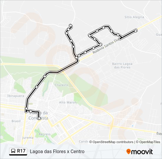 Mapa da linha R17 de ônibus