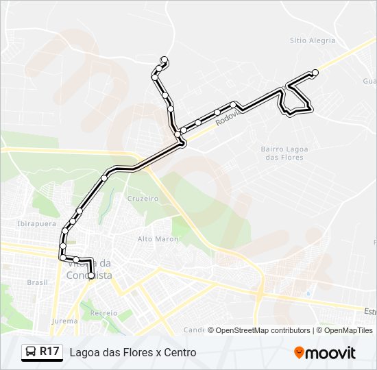 Mapa da linha R17 de ônibus