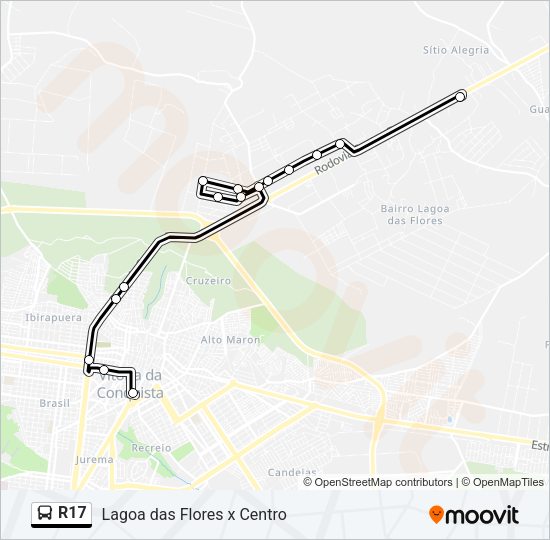 Mapa da linha R17 de ônibus