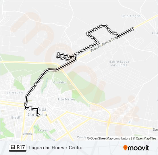 Mapa da linha R17 de ônibus