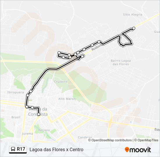 Mapa da linha R17 de ônibus