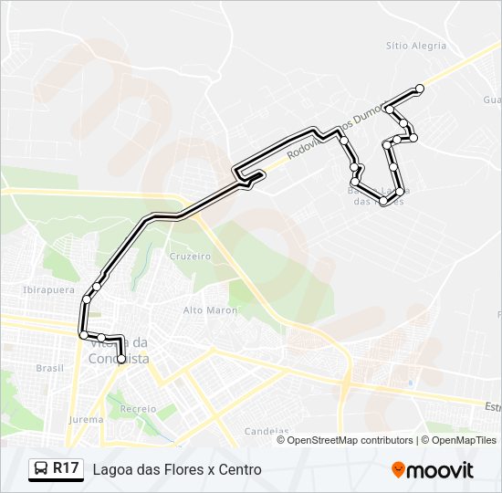 Mapa da linha R17 de ônibus
