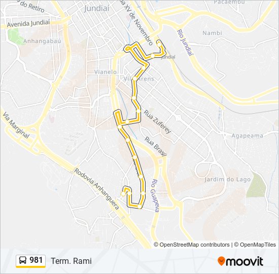 Mapa da linha 981 de ônibus