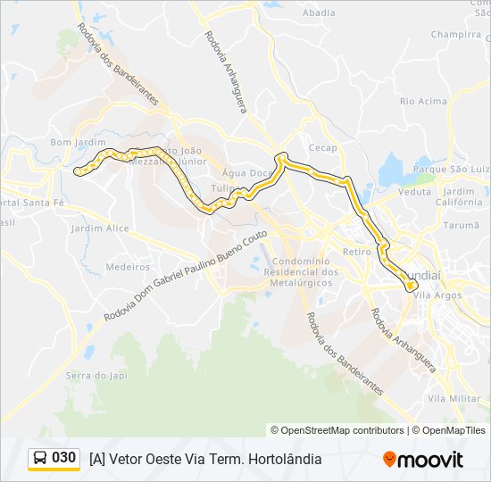 Mapa da linha 030 de ônibus