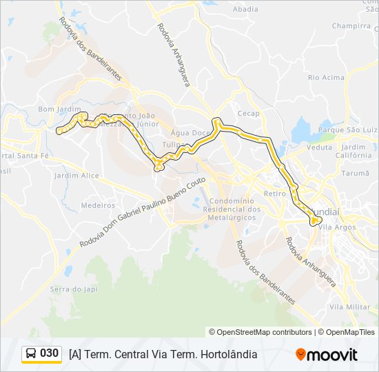 Mapa da linha 030 de ônibus