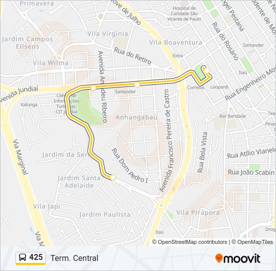 Mapa da linha 425 de ônibus