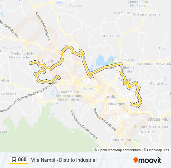 Mapa da linha 860 de ônibus