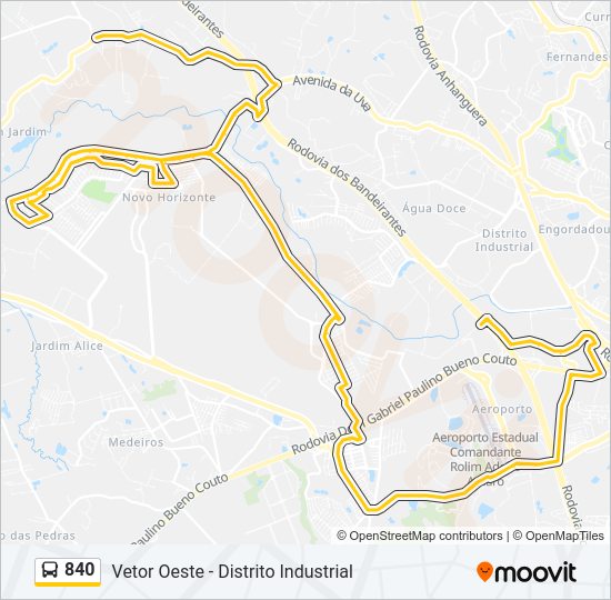 Mapa da linha 840 de ônibus