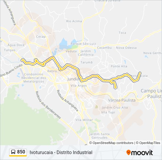 Mapa da linha 850 de ônibus
