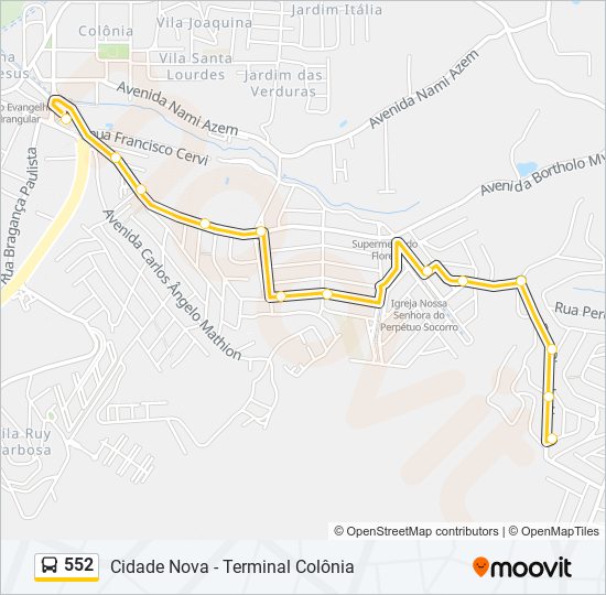 Mapa da linha 552 de ônibus