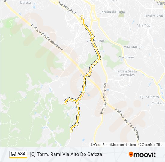 Mapa da linha 584 de ônibus