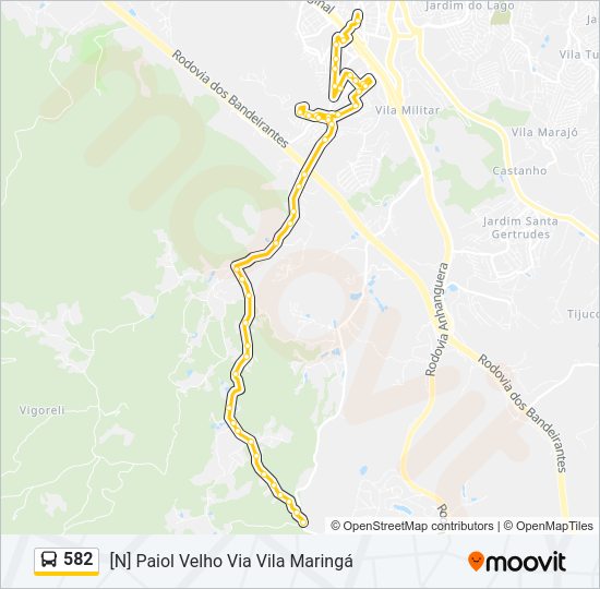 Mapa da linha 582 de ônibus