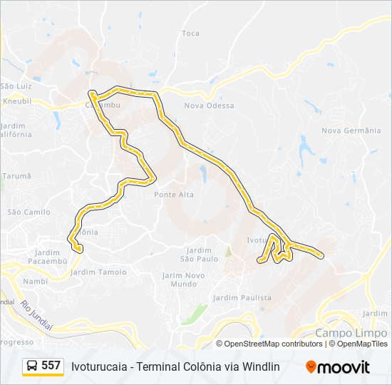 Mapa da linha 557 de ônibus