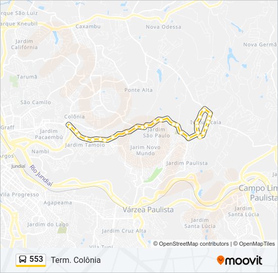 Mapa da linha 553 de ônibus