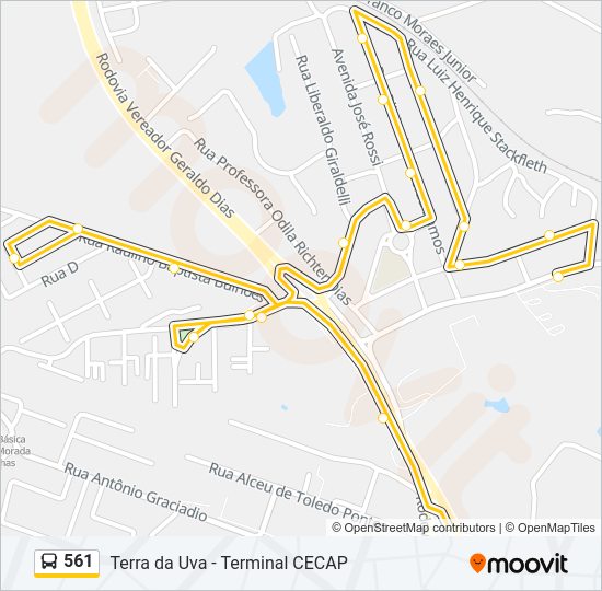 Mapa da linha 561 de ônibus