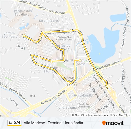 Mapa da linha 574 de ônibus