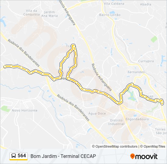 Mapa da linha 564 de ônibus