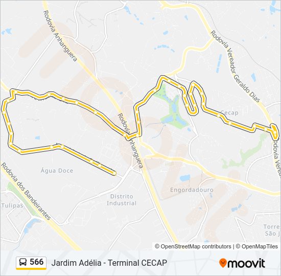Mapa da linha 566 de ônibus