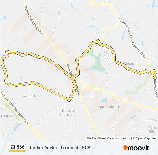 Mapa da linha 566 de ônibus