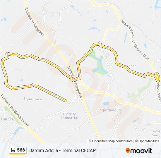 Mapa da linha 566 de ônibus