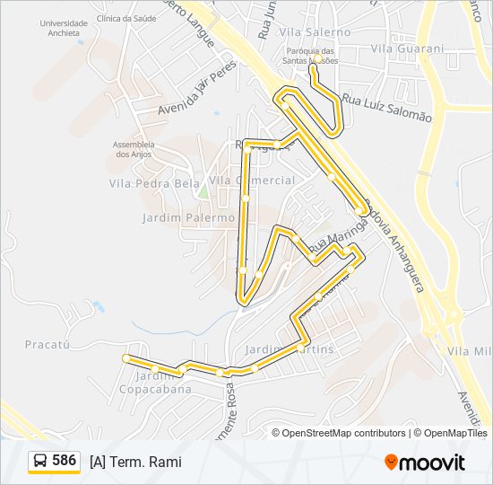 Mapa da linha 586 de ônibus