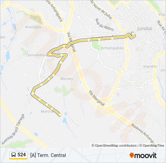 Mapa da linha 524 de ônibus