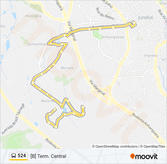 Mapa da linha 524 de ônibus