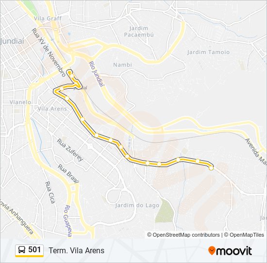 Mapa da linha 501 de ônibus