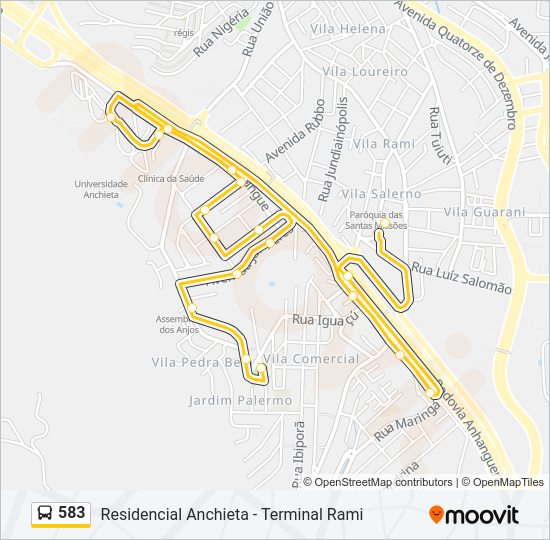 Mapa da linha 583 de ônibus