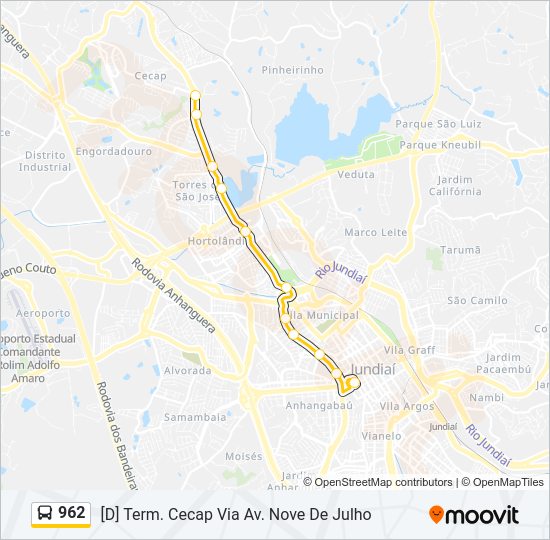 Mapa da linha 962 de ônibus