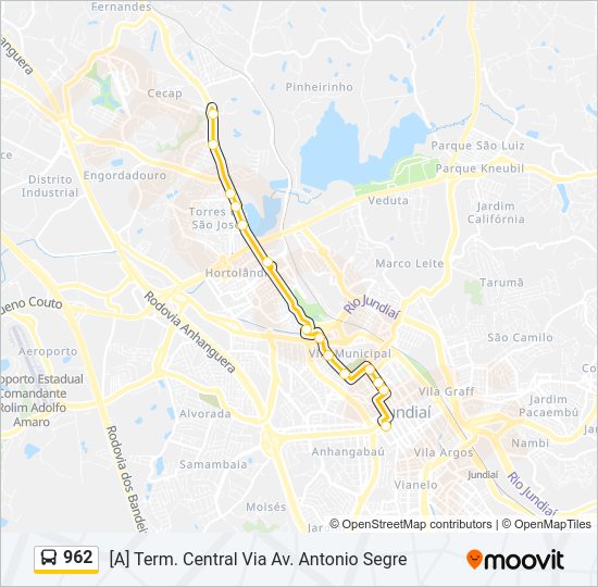 Mapa da linha 962 de ônibus