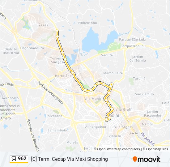 Mapa da linha 962 de ônibus