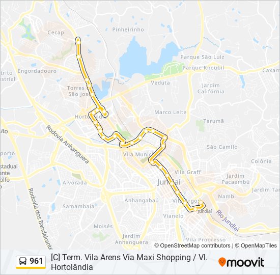 Mapa da linha 961 de ônibus