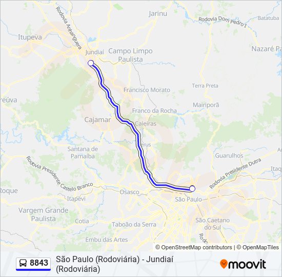 Mapa da linha 8843 de ônibus