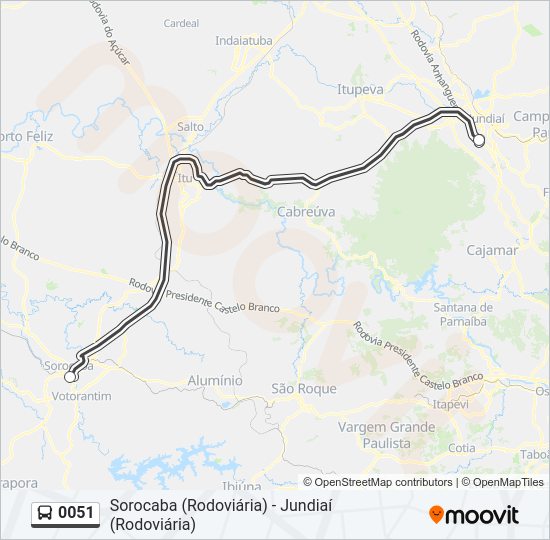 Mapa da linha 0051 de ônibus