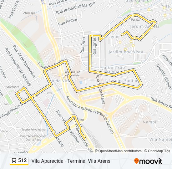 Mapa da linha 512 de ônibus