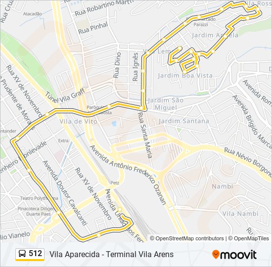 Mapa da linha 512 de ônibus