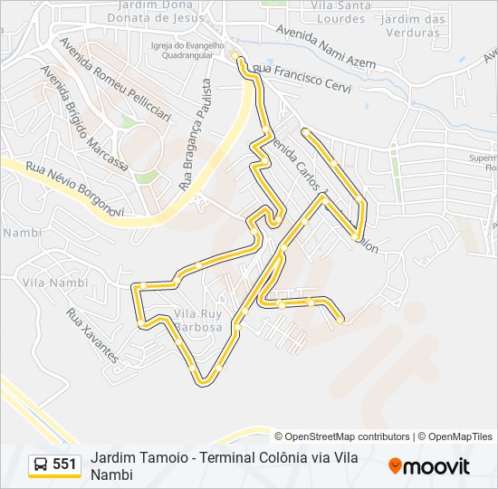 Mapa da linha 551 de ônibus