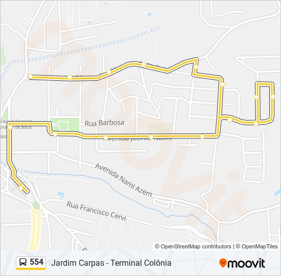 Mapa da linha 554 de ônibus