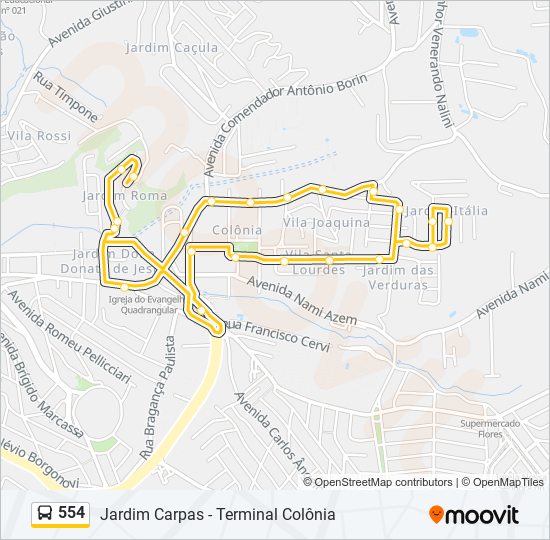 Mapa da linha 554 de ônibus