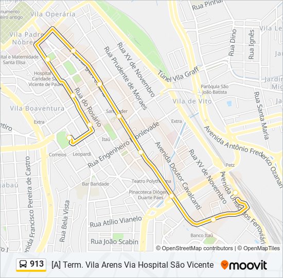 Mapa da linha 913 de ônibus