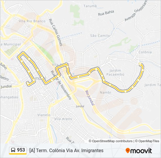 Mapa da linha 953 de ônibus